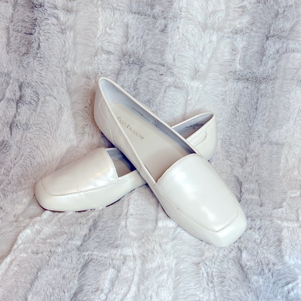 Enzo Angiolini White Leather Slip On Loafers, Size 8